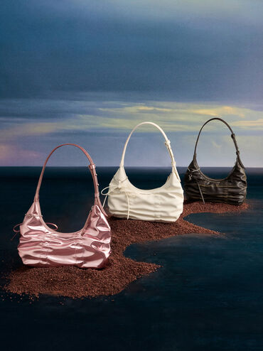 Kadee Metallic Ruched Bow-Charm Hobo Bag, Aura Pink, hi-res