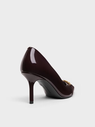 Gi&agrave;y cao g&oacute;t b&iacute;t mũi Patent Metallic-Buckle đỏ burgundy, Đỏ burgundy, hi-res
