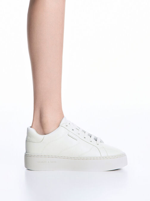 Giày sneakers cổ thấp Lace-Up, Trắng, hi-res