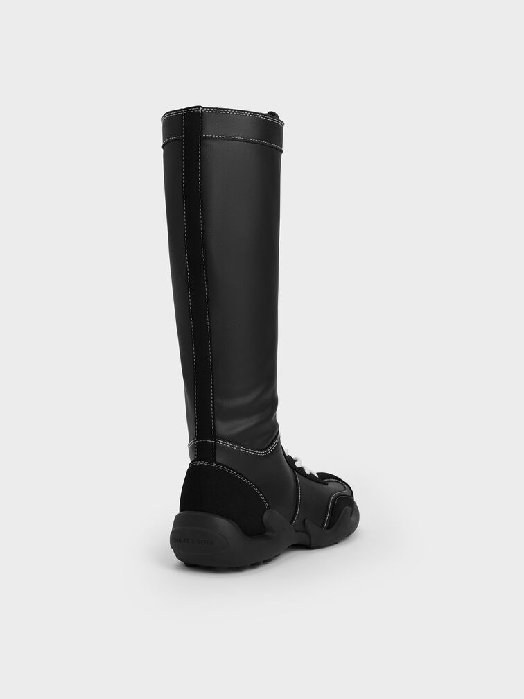 Minette Lace-Up Knee-High Sneaker-Boots, Black, hi-res