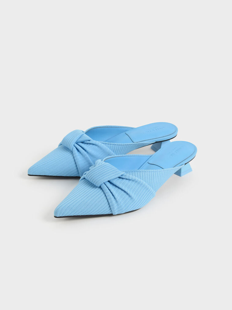 Recycled Polyester Ruched Knotted Mules, Blue, hi-res
