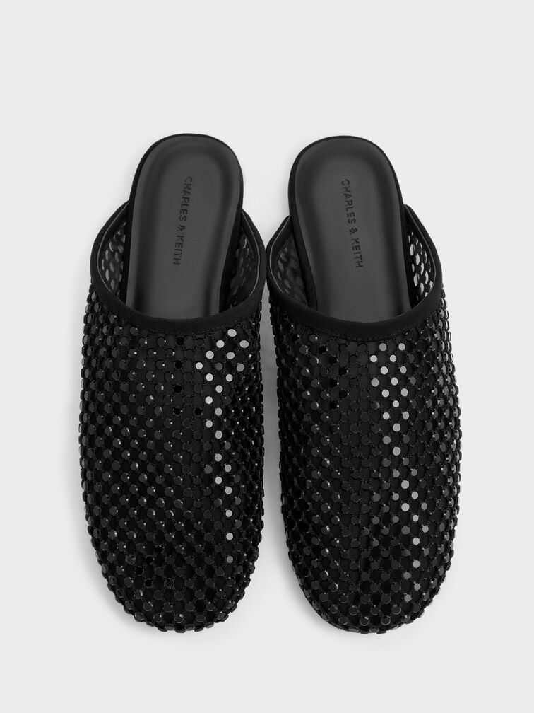 Gi&agrave;y mules đế bệt Maggie, Đen họa tiết, hi-res