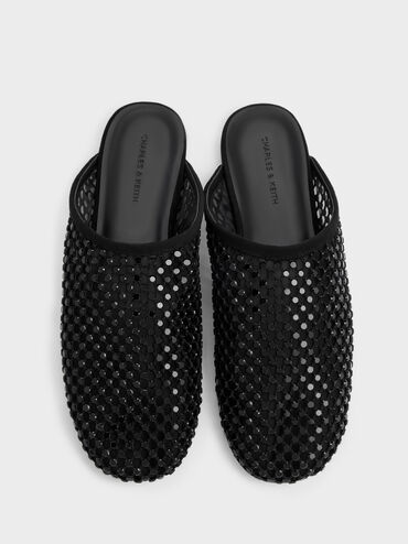 Gi&agrave;y mules đế bệt Maggie, Đen họa tiết, hi-res