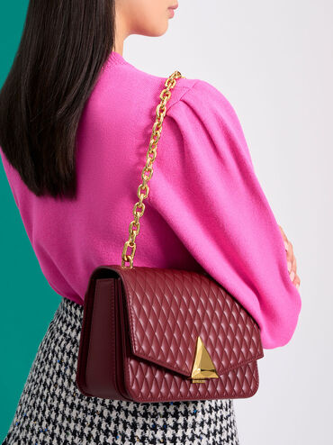 Túi đeo vai Quinlynn Metallic Accent, Đỏ burgundy, hi-res