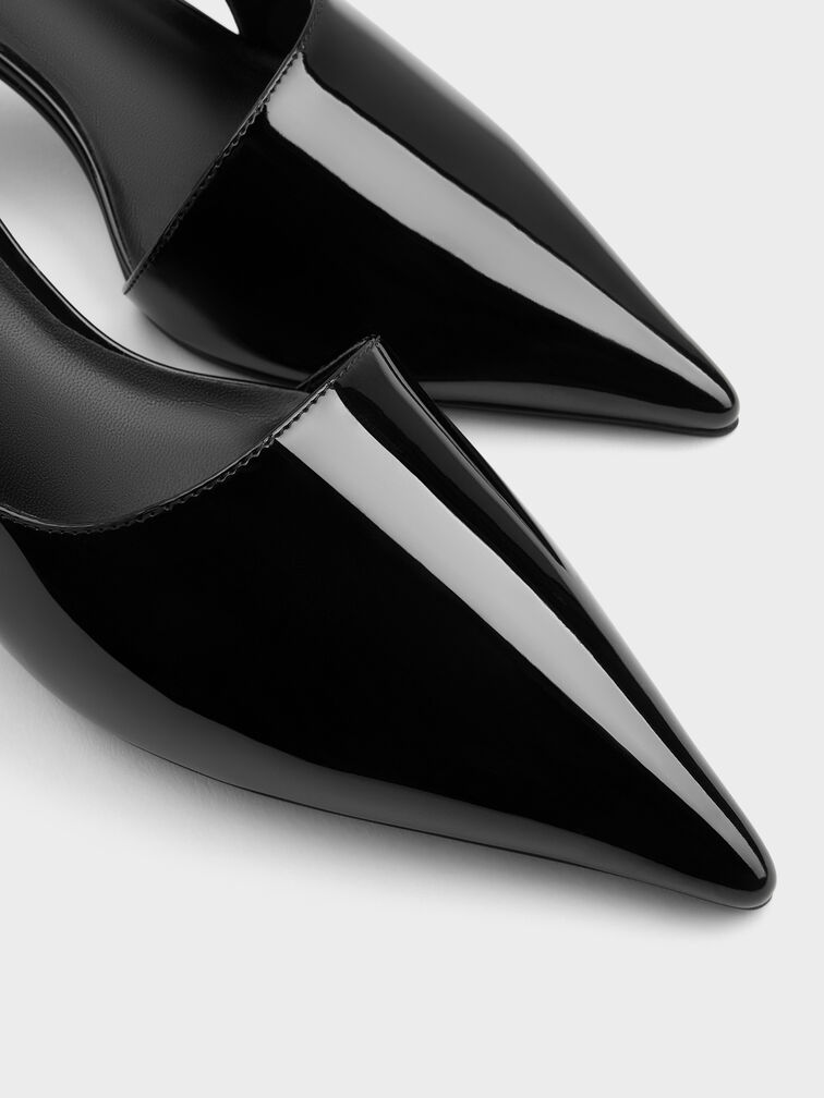 Patent Stiletto-Heel Pointed-Toe Slingback Pumps, Black Patent, hi-res