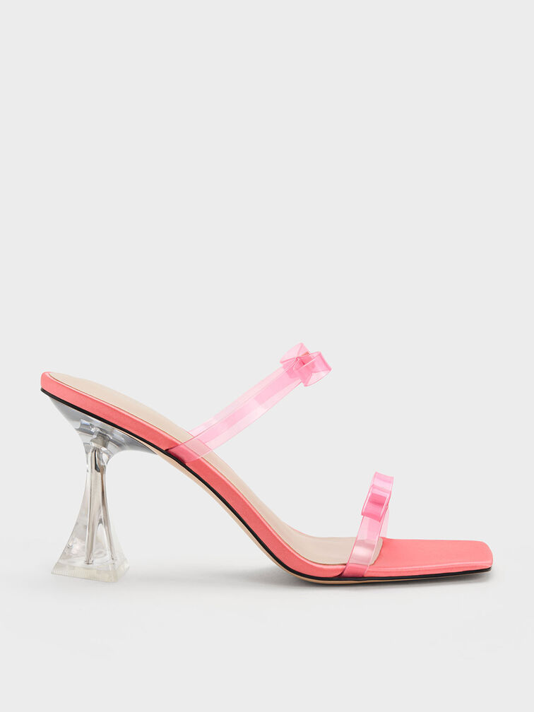 Embellished Bow See-Through Sandals, Pink, hi-res