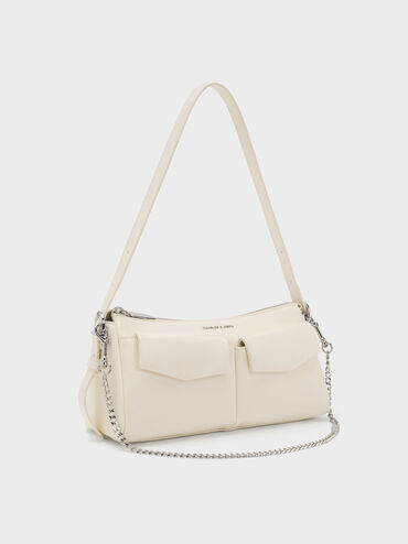 T&uacute;i đeo vai Rachel Elongated Front-Pocket Chain-Handle, Kem, hi-res