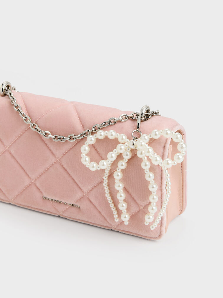 Paffuto Velvet Quilted Wallet On Chain, Pink, hi-res