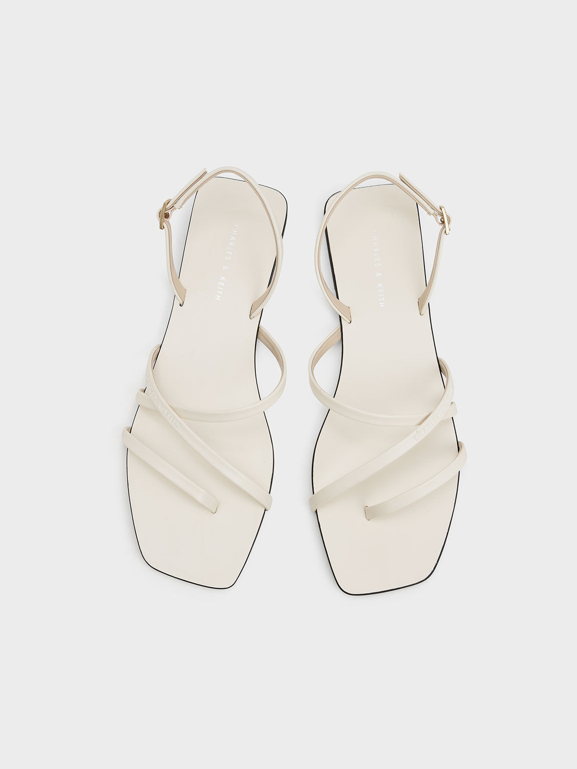 Giày sandals nữ quai mảnh Strappy Square Toe Slingback, Phấn, hi-res