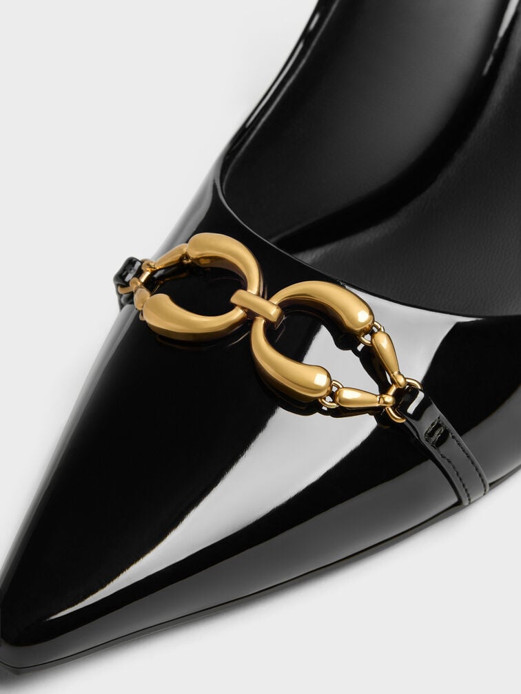 Gi&agrave;y cao g&oacute;t b&iacute;t mũi Patent Metallic-Buckle đen b&oacute;ng, Đen b&oacute;ng, hi-res