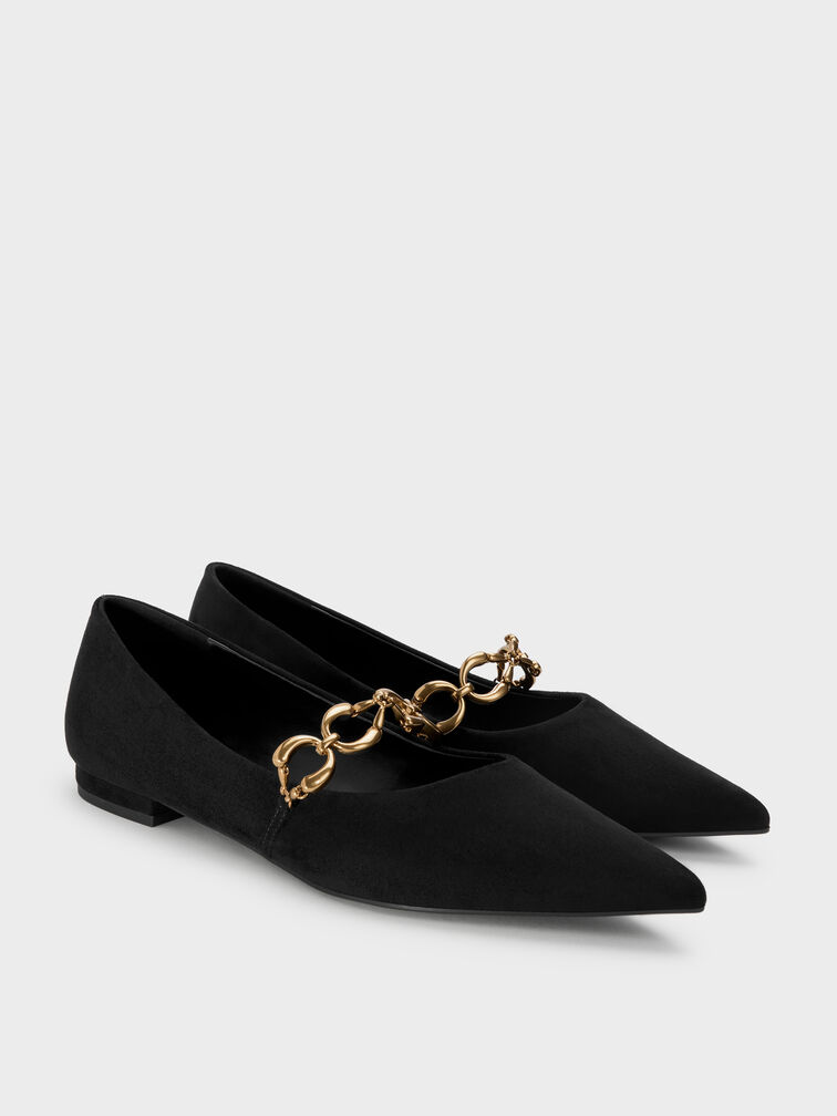 Gi&agrave;y b&uacute;p b&ecirc; mũi nhọn Faux Suede đen họa tiết, Đen họa tiết, hi-res