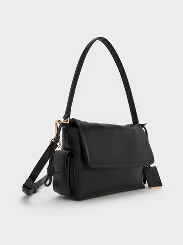Khai Ruched-Flap Side-Pocket Top Handle Bag, Black, hi-res