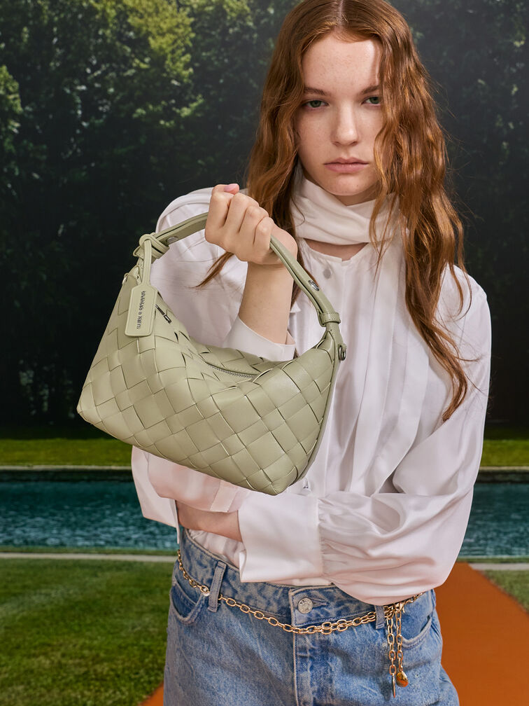 T&uacute;i đeo vai phom chữ nhật Ivette Woven, Pale Olive, hi-res