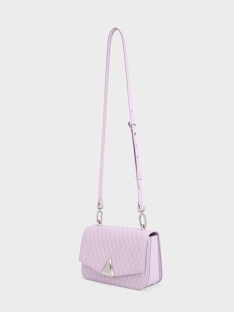 Túi đeo vai phom chữ nhật Quinlynn Metallic Accent Quilted, Xám hoa lilac, hi-res