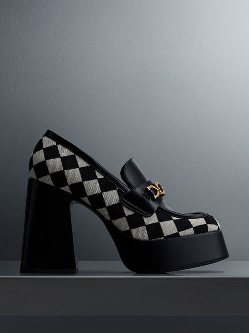 Giày cao gót mũi vuông đế trụ Checkered Metallic Accent, Nhiều màu, hi-res
