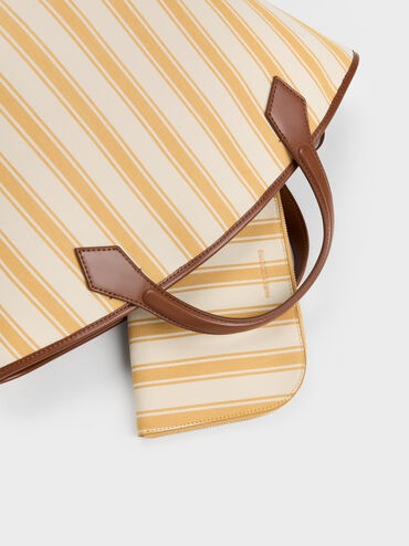 Large Ivanna Canvas Striped Tote Bag, Butterscotch Yellow, hi-res
