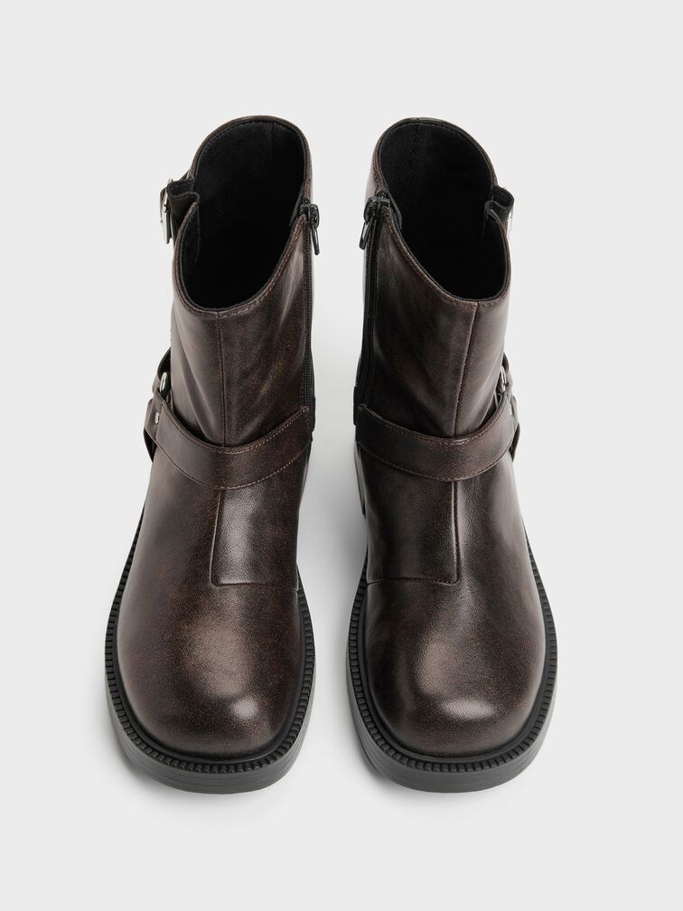 Girls' Buckled Ankle Boots, Dark Brown, hi-res