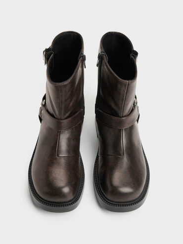 Girls' Buckled Ankle Boots, Dark Brown, hi-res