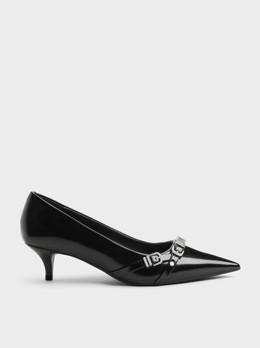 Aira Buckled-Strap Kitten Heels, Black Boxed, hi-res