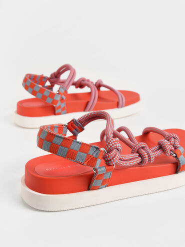 Giày sandals Hope Check-Print Knotted Rope, Cam, hi-res