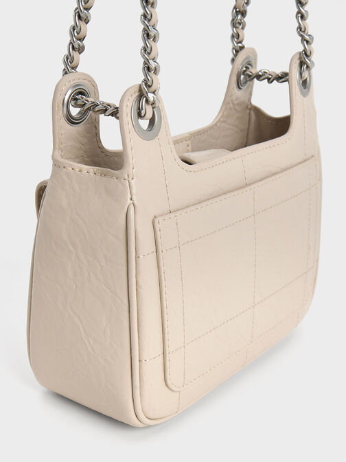 Túi đeo vai phom chữ nhật Suki Crinkle-Effect Padlock, Xám trắng, hi-res