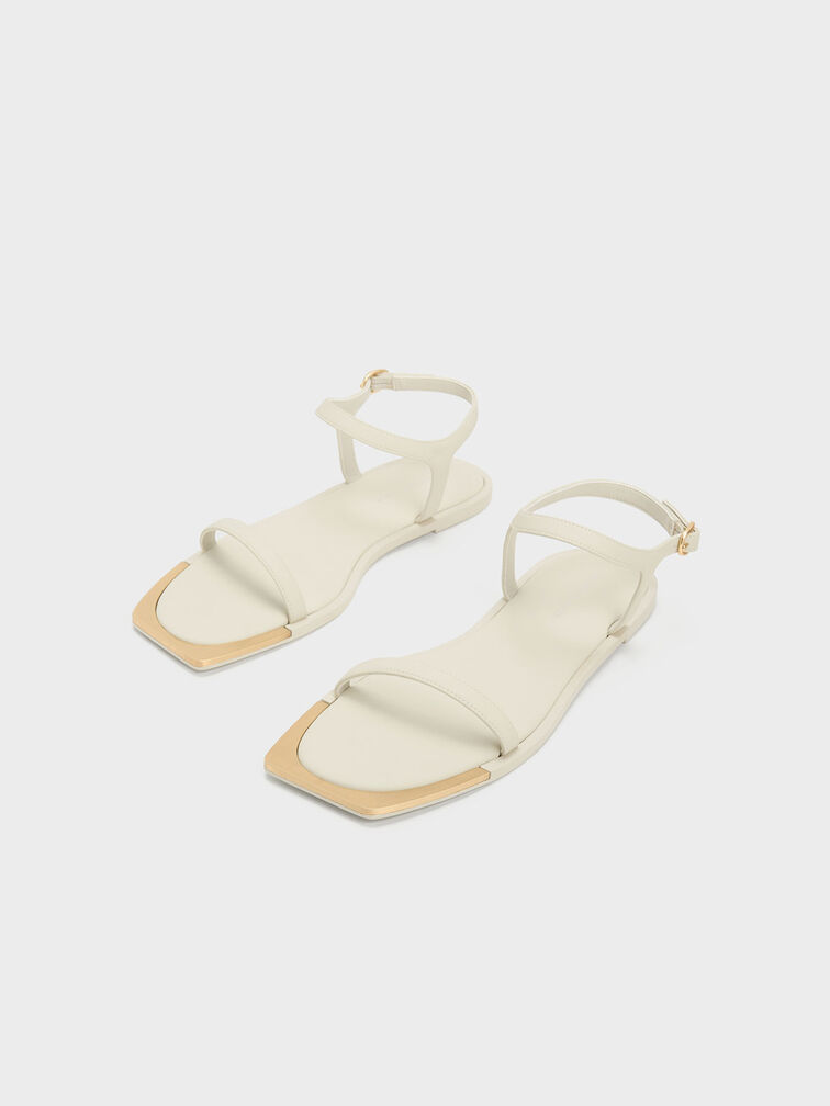 Giày sandals Metallic Square-Toe, Phấn, hi-res