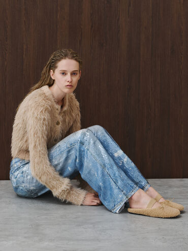 Nancy Faux Shearling Bow Ballet Mules, Brown, hi-res