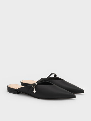 Gi&agrave;y mules mũi nhọn Satin Teardrop-Crystal, Đen họa tiết, hi-res