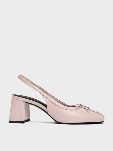 Lace-Up Bow Slingback Pumps, Light Pink, hi-res
