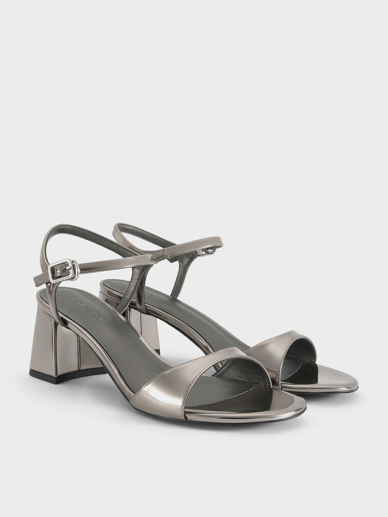 Metallic Ankle-Strap Block-Heel Sandals, Pewter, hi-res