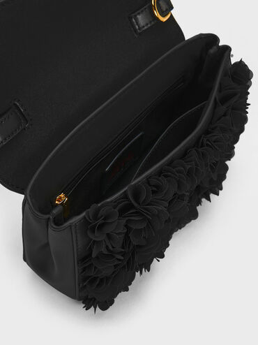 Túi xách phom chữ nhật Floral Mesh, Đen, hi-res