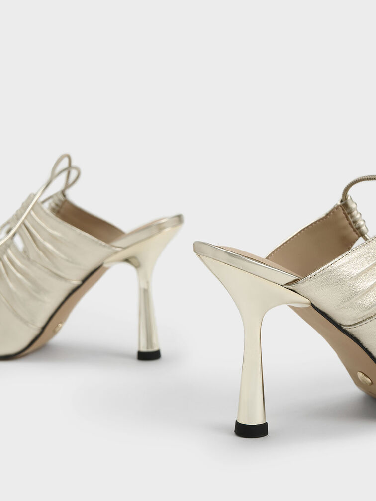 Landis Leather Ruched Bow-Tie Mules, Gold, hi-res