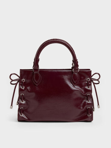 Mini Nylah Grommet Lace-Up Tote Bag, Wineberry Red, hi-res