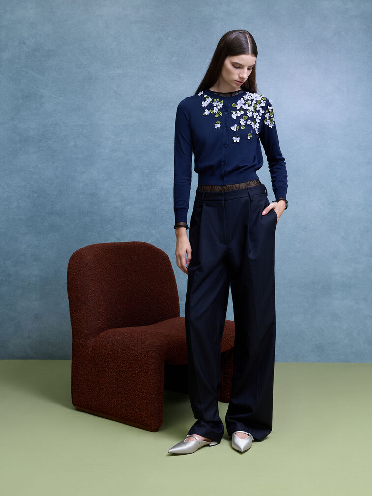 Gi&agrave;y mules mũi nhọn Satin Teardrop-Crystal, Bạc, hi-res