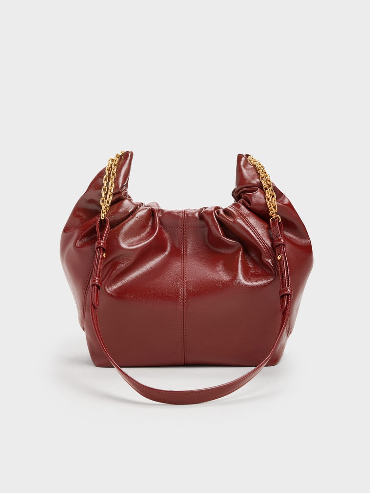 Ciara Ruched Hobo Bag, Burgundy, hi-res