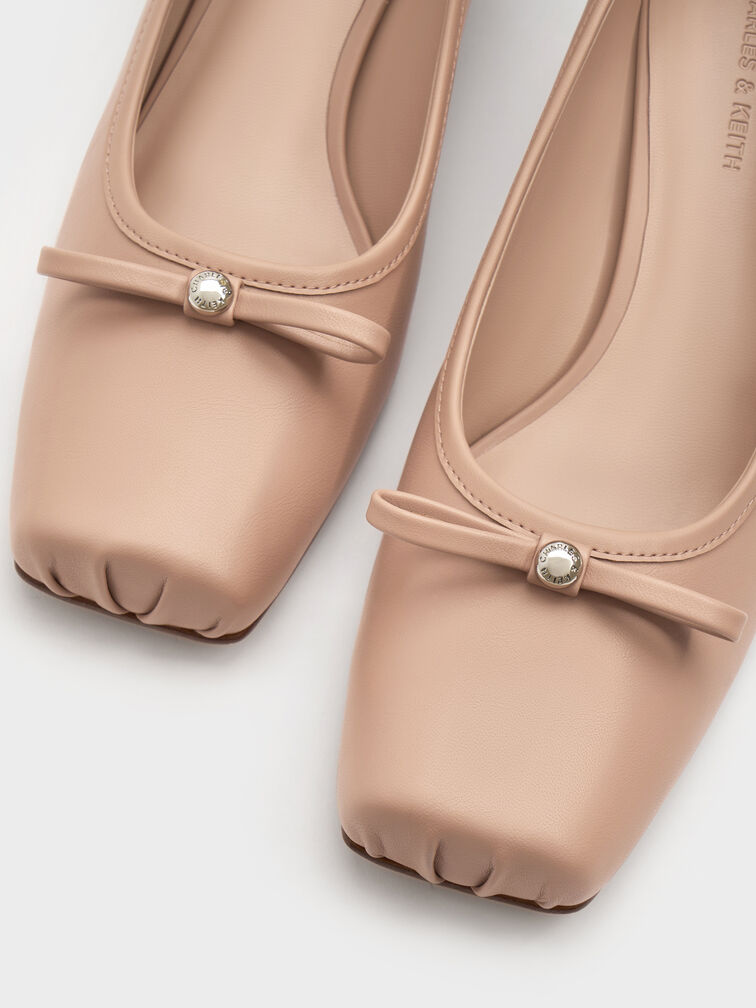Bow Square-Toe Pumps, Nude, hi-res