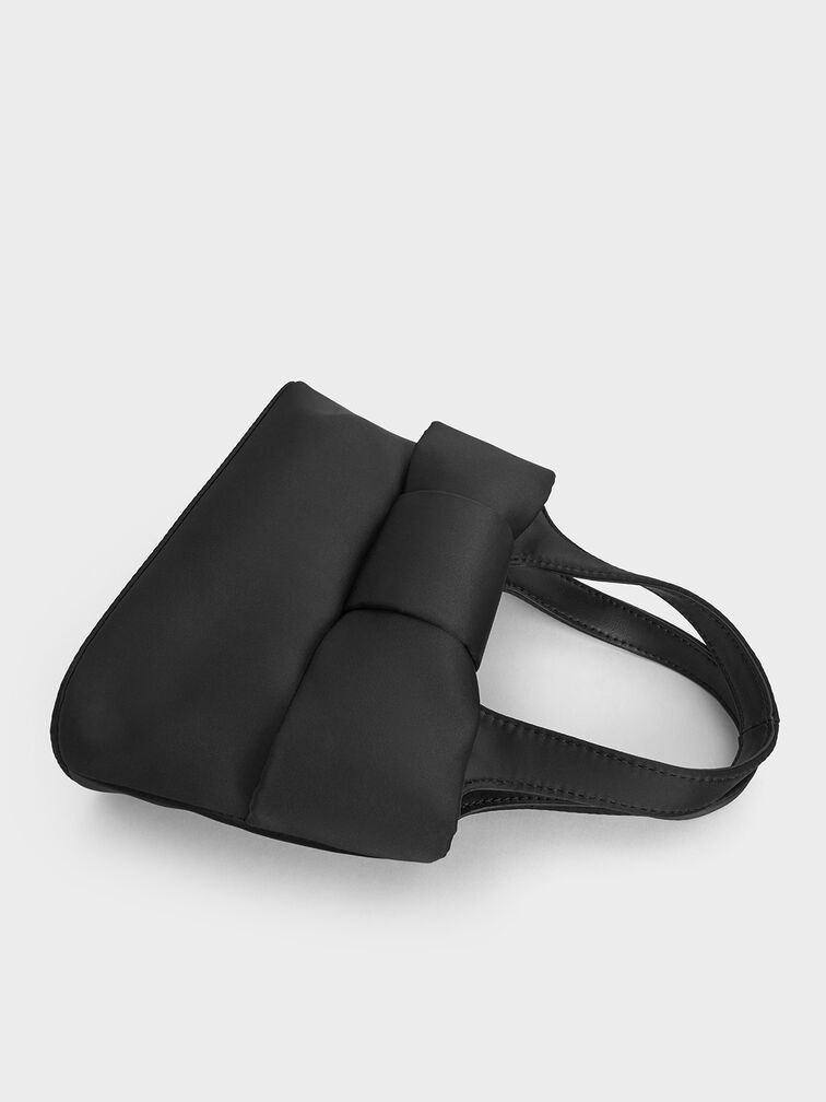 Satin Bow Bucket Bag, Noir, hi-res