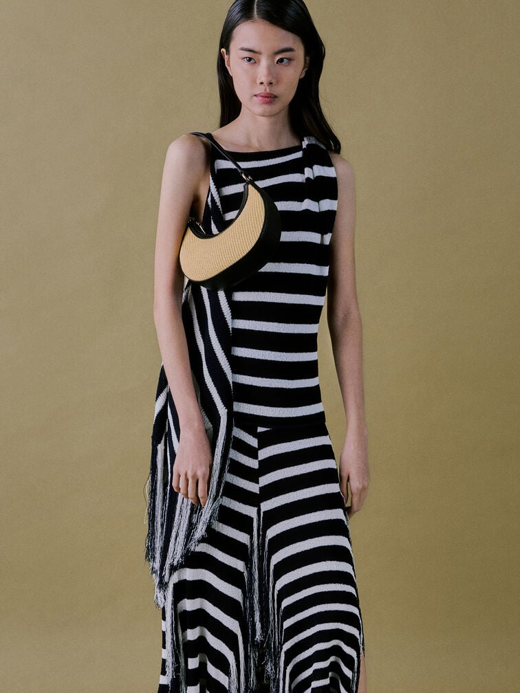 T&uacute;i đeo vai Leather & Raffia Crescent Hobo, Neutral Raffia, hi-res