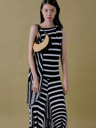 T&uacute;i đeo vai Leather & Raffia Crescent Hobo, Neutral Raffia, hi-res