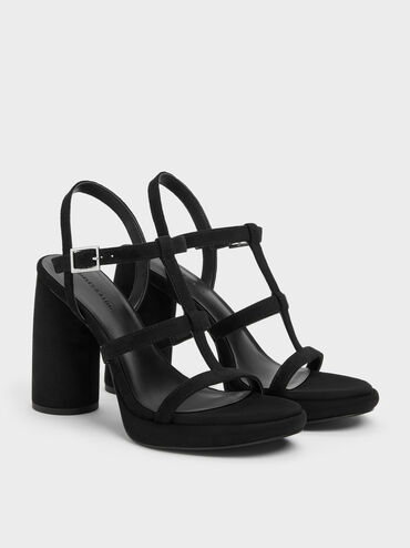 Gi&agrave;y sandals đế cao Aether, Đen họa tiết, hi-res