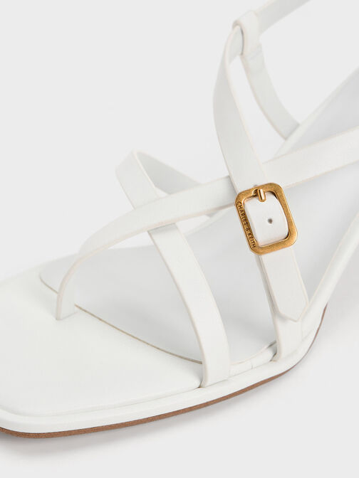 Strappy Block-Heel Thong Sandals, White, hi-res