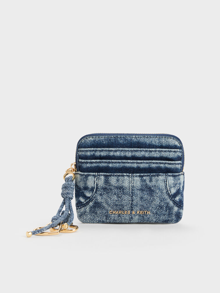 Ciara Denim Top-Zip Card Holder, Denim Blue, hi-res