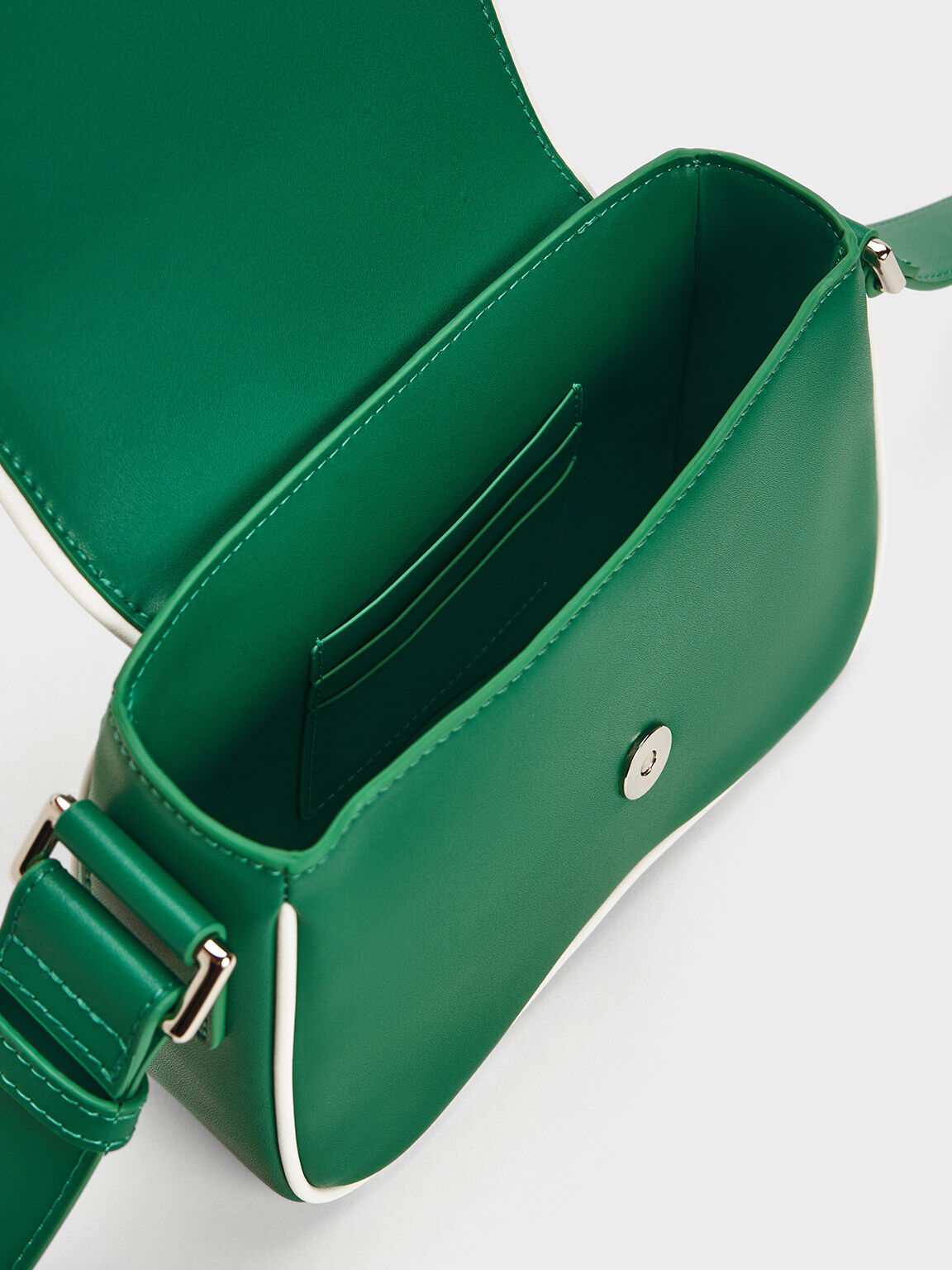 Belted Curved Shoulder Bag, Dark Green, hi-res