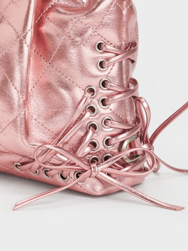 Balo phom chữ nhật Duo Metallic Grommet Chain-Handle, Aura Pink, hi-res