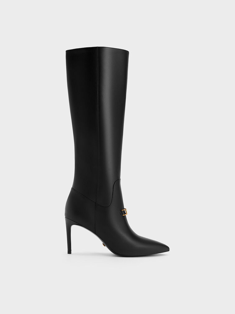 Gabine Leather Heeled Knee-High Boots, Black, hi-res