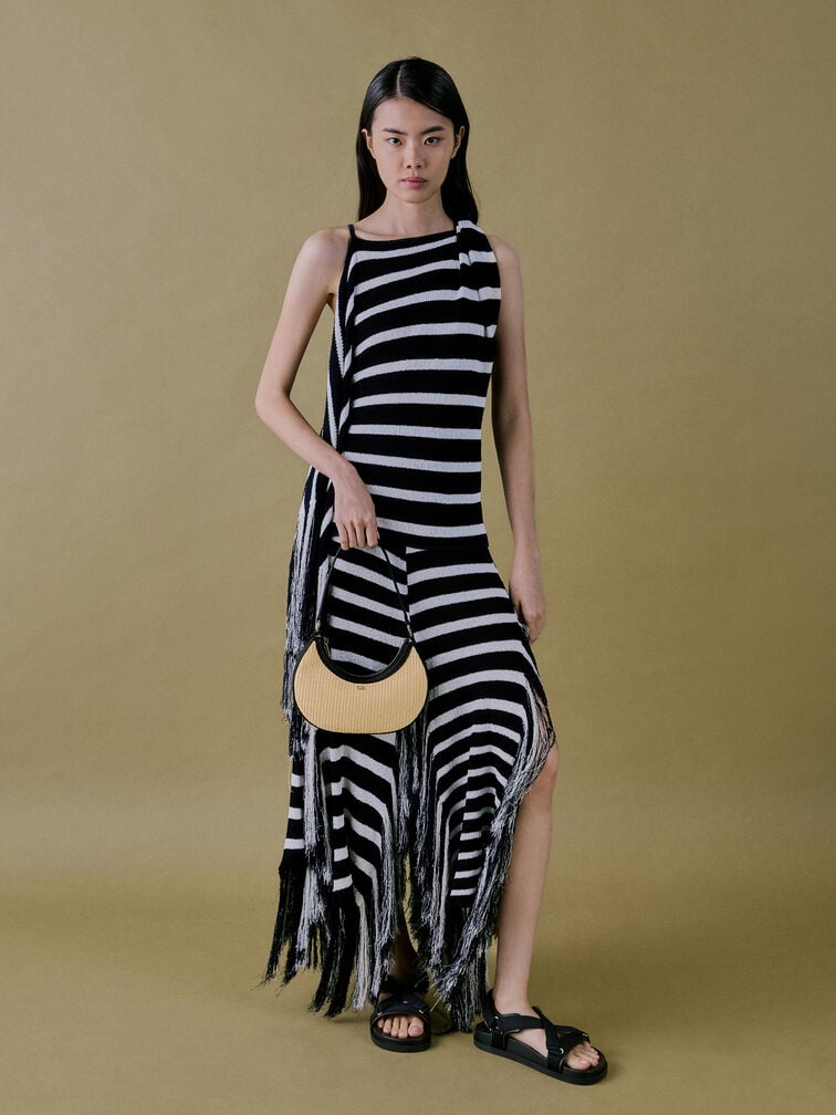 T&uacute;i đeo vai Leather & Raffia Crescent Hobo, Neutral Raffia, hi-res