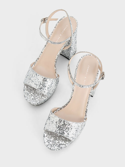 Giày sandals cao gót Glittered Ankle-Strap, Bạc, hi-res