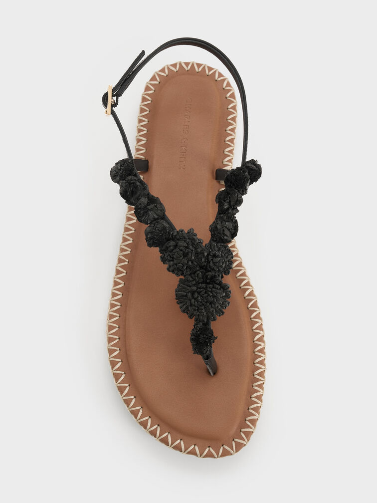 Gi&agrave;y sandals đế bệt Flower, Đen, hi-res