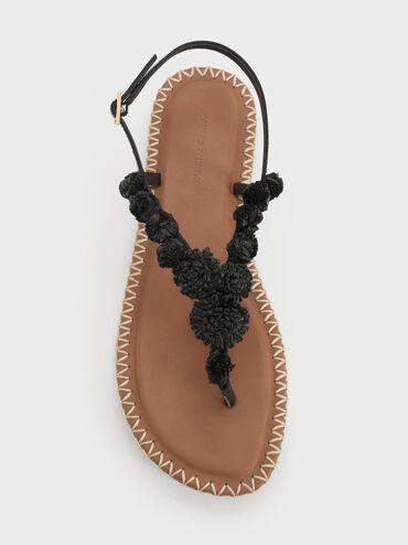 Gi&agrave;y sandals đế bệt Flower, Đen, hi-res