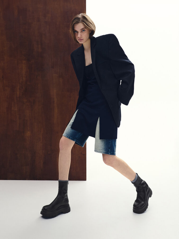 Leoi Back-Zip Chunky Ankle Boots, Black, hi-res